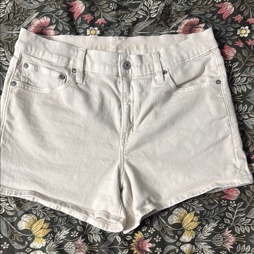 American Eagle Outfitters Cream Jean Shorts Distressed Cuffed